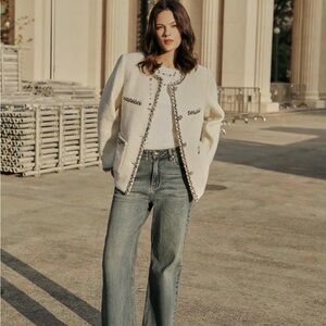 Petite Studio NYC Charmaine Oversized Wool Tweed Coat - Ivory size L